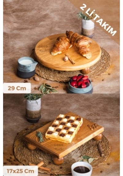 Justwood 2'li Risus Top Ayaklı 29 CM ve 17x25 CM Ahşap Dikdörtgen