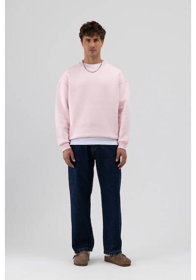 Vamos Basic Bisiklet Yaka Oversize Sweatshirt Pembe