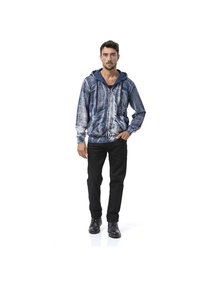 Cipo & Baxx Cl594 Siyah-mavi Tie-dye Desenli Kapüşonlu Sweatshirt Retro Havası Mavi