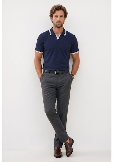 Tudors Erkek Slim Fit Dar Kesim %100 Pamuklu Çizgili Detaylı V Yaka Lacivert Polo Yaka Tişört-51596 Tudors Erkek Slim Fit Dar Kesim %100 Pamuklu Çizgili Detaylı V Yaka Lacivert Polo Yaka Tişört-51596