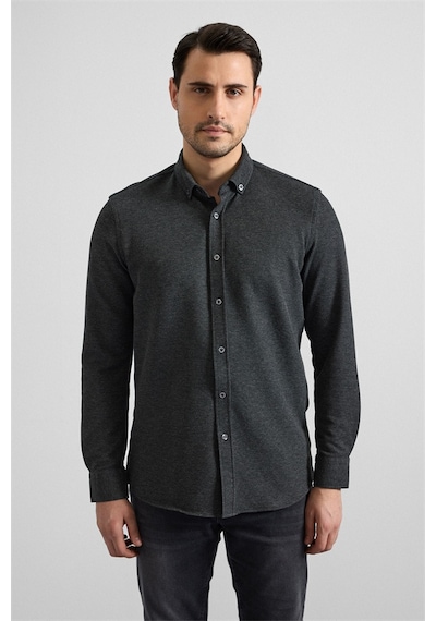 Süvari Antrasit Slim Düğmeli Yaka Manşetli Casual Gömlek Gm2025500500-s08 Antrasit
