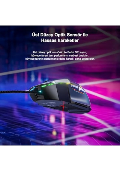 S12 Pro 12800 Dpı 8 Tuşlu Makrolu Kablolu Optik Gaming Oyuncu Mouse Beyaz