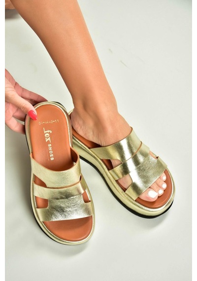 Fox Shoes U296444003 Altın Hakiki Deri Kadın Terlik Altın-hakiki Deri