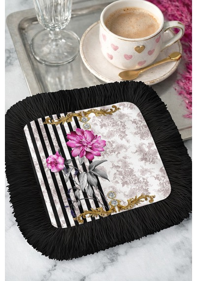 Barok Şıklık Saçaklı Sunum Peçetesi - Çiçekli Art Deco Lüks Siyah Altın Renkli Bardak Altlığı Mendil Soft Göl Petrol Barok Şıklık Saçaklı Sunum Peçetesi - Çiçekli Art Deco Lüks Siyah Altın Renkli Bardak Altlığı Mendil Soft Göl Petrol