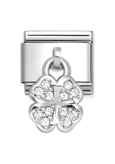 Composable Classic Dekoratif Charm - Charm Semboller - Beyaz Dört Yaprak Yonca - 925 Gümüş Pembe