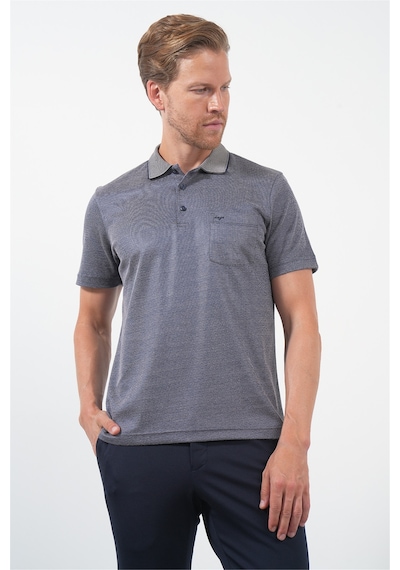 Lacivert-bej Kendinden Desenli Polo Yaka Kısa Kol Cepli Comfort Fit Pamuklu Tişört 1011260152 Lacivert - Bej