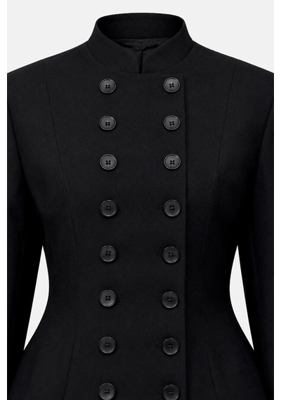 Thalure Kadın Siyah Kruvaze Düğmeli Peplum Blazer