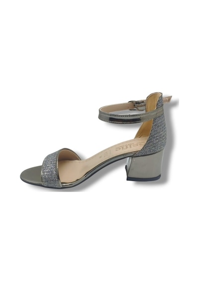 Selfie 4270-26 Simli Rugan Tek Bant Orta Topuk Fashion Kadın Sandalet 5,5cm Platin