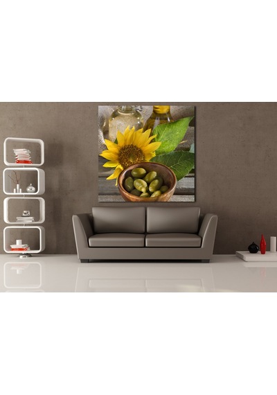 Yeşil Zeytin Ve Ayçiçek Kanvas Tablo 100x100cm
