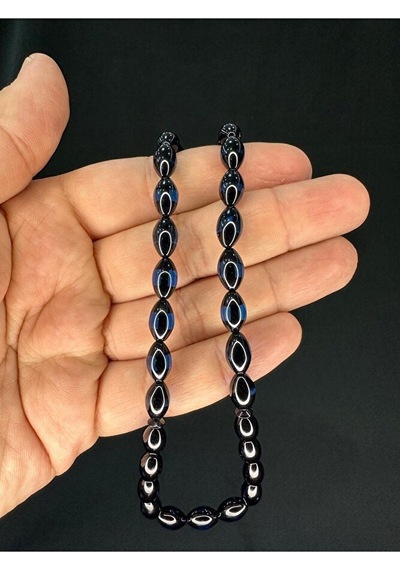 Siyah Mavi Sürmeli Uçak Camı Tesbih Arpa Kesim 11mmx7mm T-765