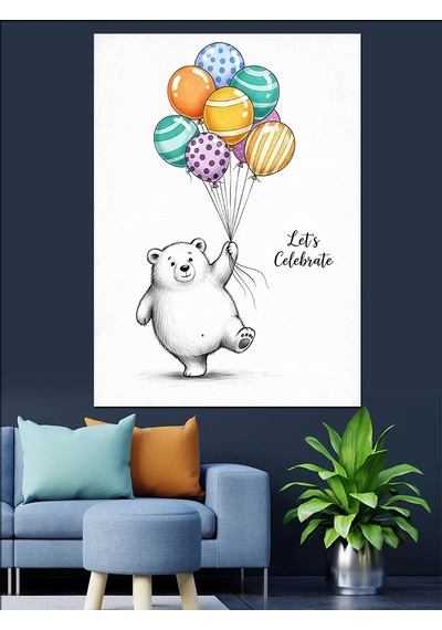 Ahşap Tablo Balon Tutan Kutup Ayısı