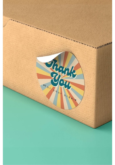 Thank You Botanik Desenli Kargo Paket Sticker Etiketi 3x3cm St2060 Çok Renkli