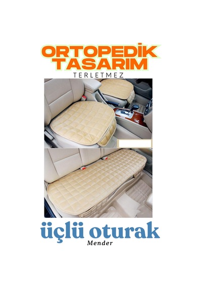 Bej Kadife Yüzeyli Araba Oturak Minderi Kaymaz, Ön/arka Koltuklara Uyumlu