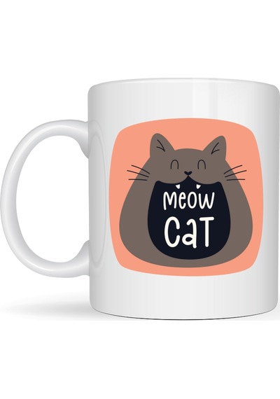 Meow Cat Sevimli Kedi Tasarımlı Porselen Kupa Model 66 Eğlenceli Kahve & Çay Kupası Hediyelik Diğer