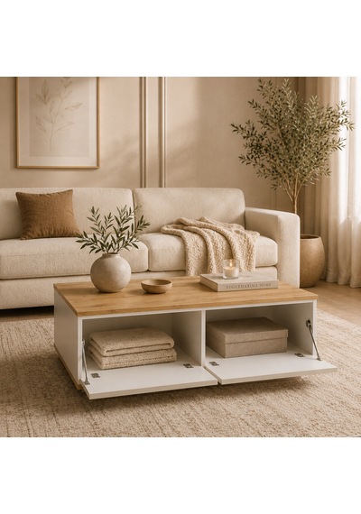 The Voguemaxima Bellagio 2 Kapaklı Orta Sehpa 90 60 23,6 Cm Çam-beyaz Çam - Beyaz