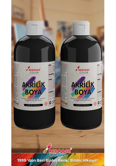 Red Rose Siyah Akrilik Boya 2'li Set 2 x 500  G