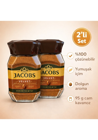 Jacobs Velvet %100 Çözünebilir Kahve 2 Adet X 95 G Yumuşak İçim, Dolgun Lezzet Çözünebilir