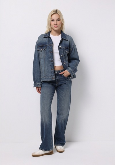 Colins Oversize Fit Düğmeli Astarsız Kadın Mavi Ceket Cl1076895 Q1.v1 Dn44579 Denim