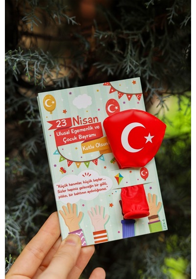 20 Adet Balon ve 23 Nisan Tebrik Kartı 20'li Set Sınıf Hediyelik Türk Bayraklı Balon