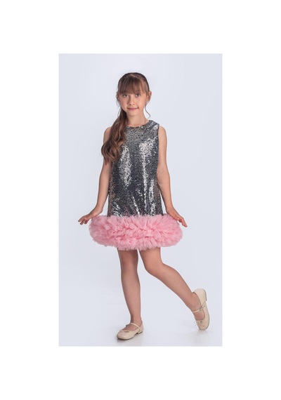 Mnk Baby & Kids Pul Payet İfestos Taçlı Tütü Çocuk Özel Gün Abiye M00743 Füme