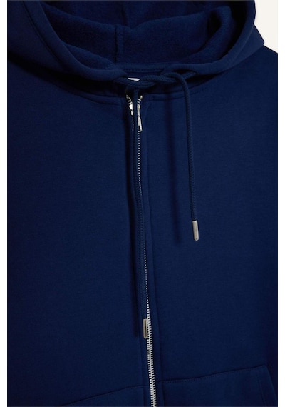Defacto Relax Fit Kapüşonlu Cepli Basic Düz Fermuarlı Sweatshirt C1809AX24WNNV42 Lacivert