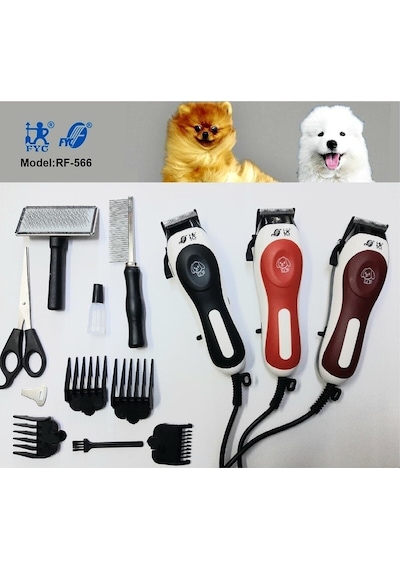 Pet 566.01 Kedi Köpek Traş Makinesi Elektirikli Kablolu Bakım Seti Pet Tarak Makas Fırça