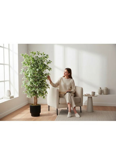 Yapay Ficus Ağaç 150 Cm Siyah Vega Saksı Yeşil
