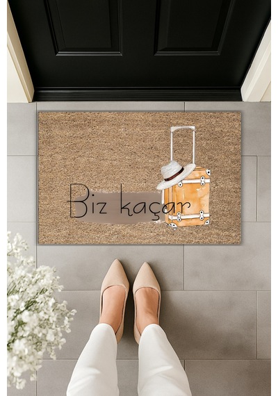 Rugmood Modern Dijital Baskı - Biz Kaçar Paspas - Kapı Önü Paspası Kahverengi