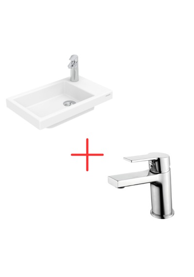 Creavit Elmas Tezgah Üstü Lavabo Beyaz + Luna Lavabo Bataryası
