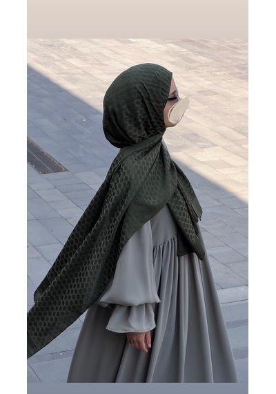 Qalortex Scarf Premium Pamuklu Jakar Şal-haki