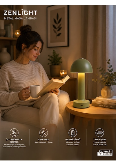 Zenlight Mantar Masa Lambası Adaçayı Yeşili