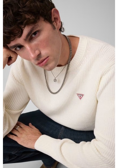 Guess Mini Üçgen Logolu Erkek Kazak M4br30z3hm1 Beyaz