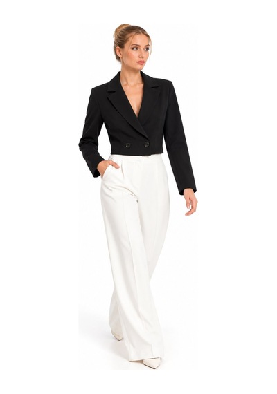Lafela Kruvaze Kapama Yapılı Crop Blazer Siyah