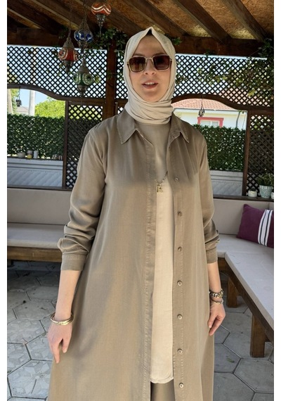 Rabia Şamlı Elif Pantolonlu Takım Vizon Normal