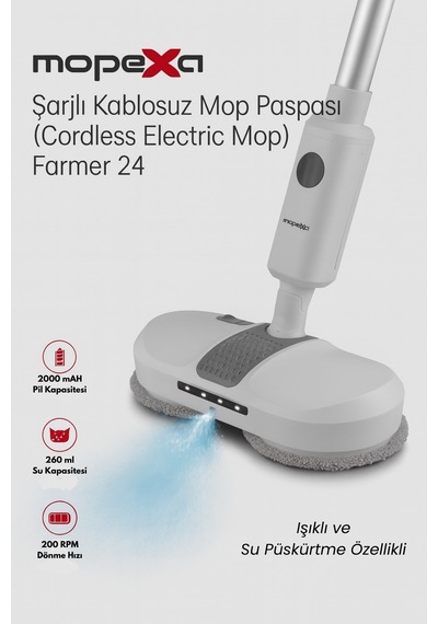 Jasper Mopexa Şarjlı Kablosuz Mop Paspas Sessiz Çalışma Işıklı Ve Su Püskürtme Özellikli