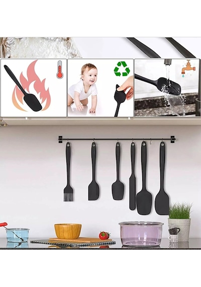 Isıya Dayanıklı Yanmaz Yapışmaz Silikon Spatula Seti 6'lı Siyah
