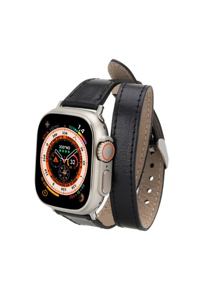 Alpıne Slim Double Tour Noir Black Hakiki Deri Apple Uyumlu Watch Kordonu - 44/45/46/49mm