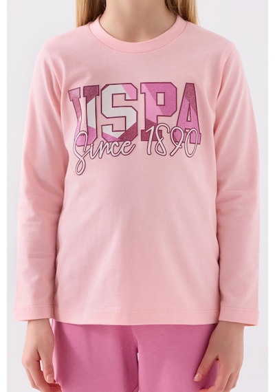 U.s. Polo Assn. Kız Çocuk Pembe Uzun Kol Pijama Takım KREM