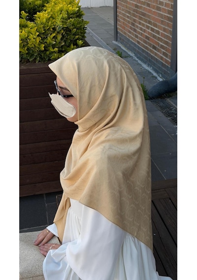 Qalortex Scarf Premium Jakarlı Mira B.boy Eşarp -gold