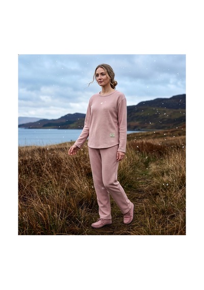 Pijamoni Kadın Waffle Kumaş Bisiklet Yaka Uzun Kollu Pijama Takımı Pudra