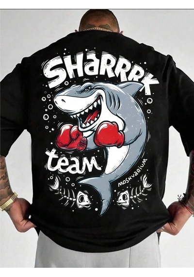 Flood Of Style Erkek Siyah Shark Baskılı Oversize