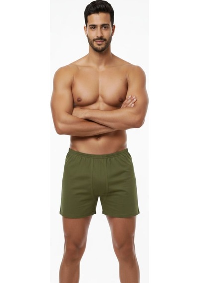 Enmodaiçgiyim 7 Adet Haki Yeşil %100 Pamuk Rahat Kesim Erkek Paçalı Külot Boxer