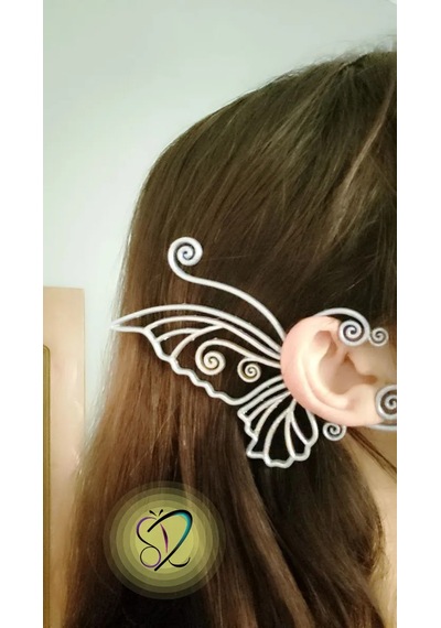 Gümüş/altın Renkli Kelebek Kanadı Tasarım Peri Temalı Hafif Kıkırdak Earcuff Küpe Beyaz