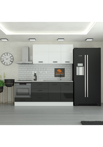 220 Cm Mutfak Dolabı Mdf Kapak Tezgah Dahil Yrkn220 99 Siyah