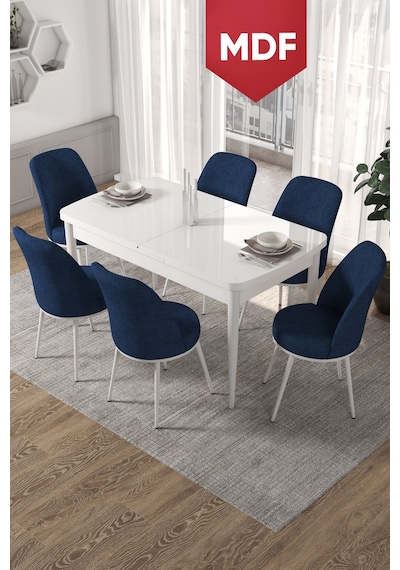 Canisa Concept Kor Serisi 70x114 Açılabilir Mutfak Masası Takımı Beyaz Masa 6 Siyah Sandalye Masa Beyaz 6 Lacivert Sandalye Canisa Concept Kor Serisi 70x114 Açılabilir Mutfak Masası Takımı Beyaz Masa 6 Siyah Sandalye Masa Beyaz 6 Lacivert Sandalye