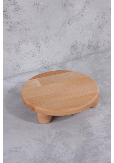 Lüks Ahşap Sunumluk - Top Ayaklı Yuvarlak Sunum Tabağı - Kahve, Peynir, Pasta Sunum Standı - 25 Cm