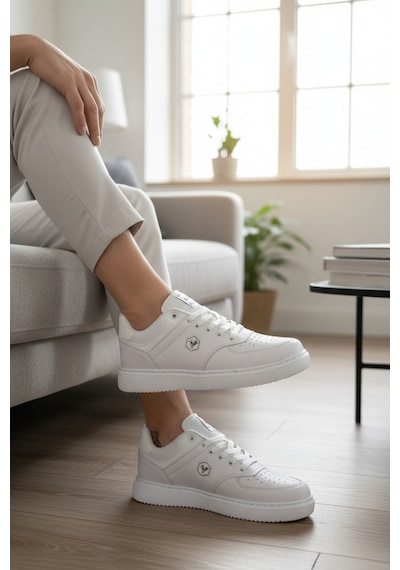 Enoch Suni Deri Beyaz Düz Tabanlı Erkek Casual Sneaker Ayakkabı Beyaz