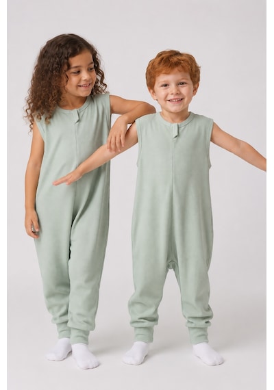 Babyhola 1 Tog Yazlık Çocuk Uyku Tulumu 1-8 Yaş Unisex Kısa Kollu %100 Pamuk Waffle 2702 Mint