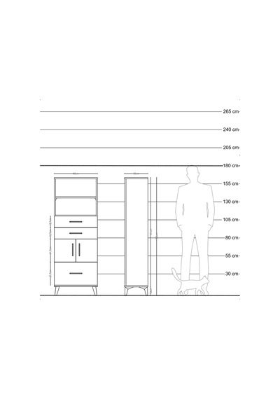 Arges Dolap 3 Raflı 3 Çekmeceli 2 Kapaklı 60x30x163 Çam-aytaşı Çam