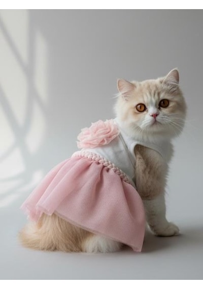 Rosie Pink Tütü Kedi Kıyafeti Pembe Tütülü Elbise Kediler İçin